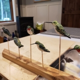 Carving and painting some birds, they'll have metal posts and a small wood platform